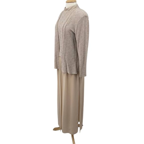 Vintage 2 Piece Jumpsuit Jacket Set Silky Silver Glitter Bodice Flowy Womens 8 - Picture 11 of 14